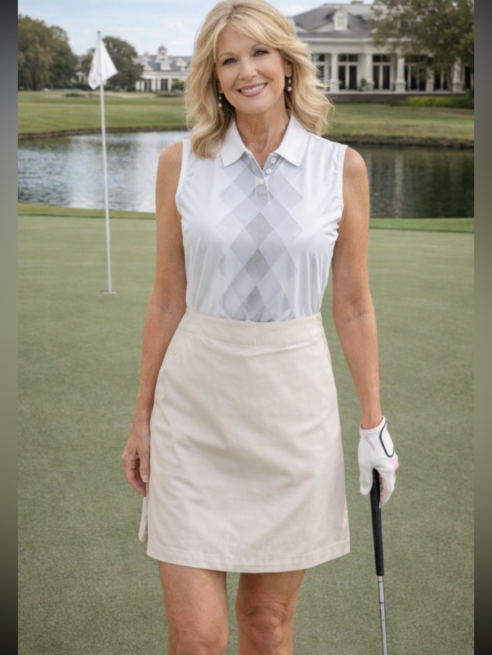 Bundle! Nike Collared Golf Polo with Argyle Front and Lady Hagen Golf Skort.